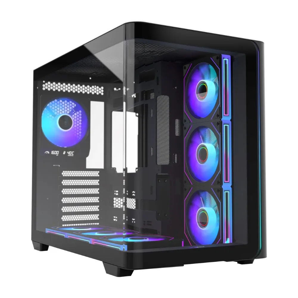 全漢FSP M580 PRO 一體式曲面海景機殼 黑/白 (ATX/液晶風扇/內附無限鏡風扇6個/背插/5090顯卡)